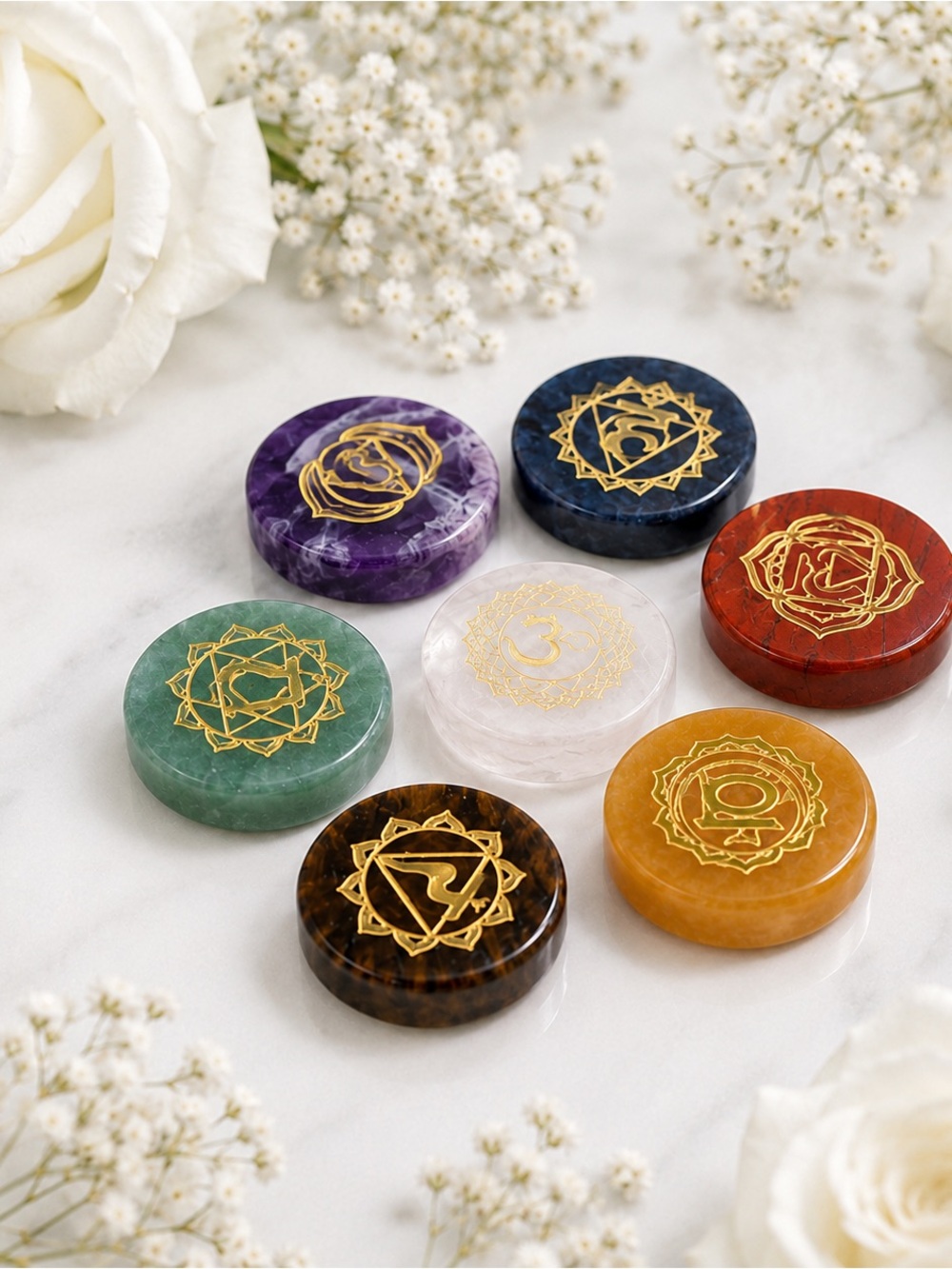 Seven Chakra Gemstone Token Discs - Multicolor Set - Picture 2 of 4
